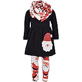 Unique Baby Girls Kids Toddler 3pc Outfit Set Long Sleeve Stretch Tunic Top Leggings and Scarf