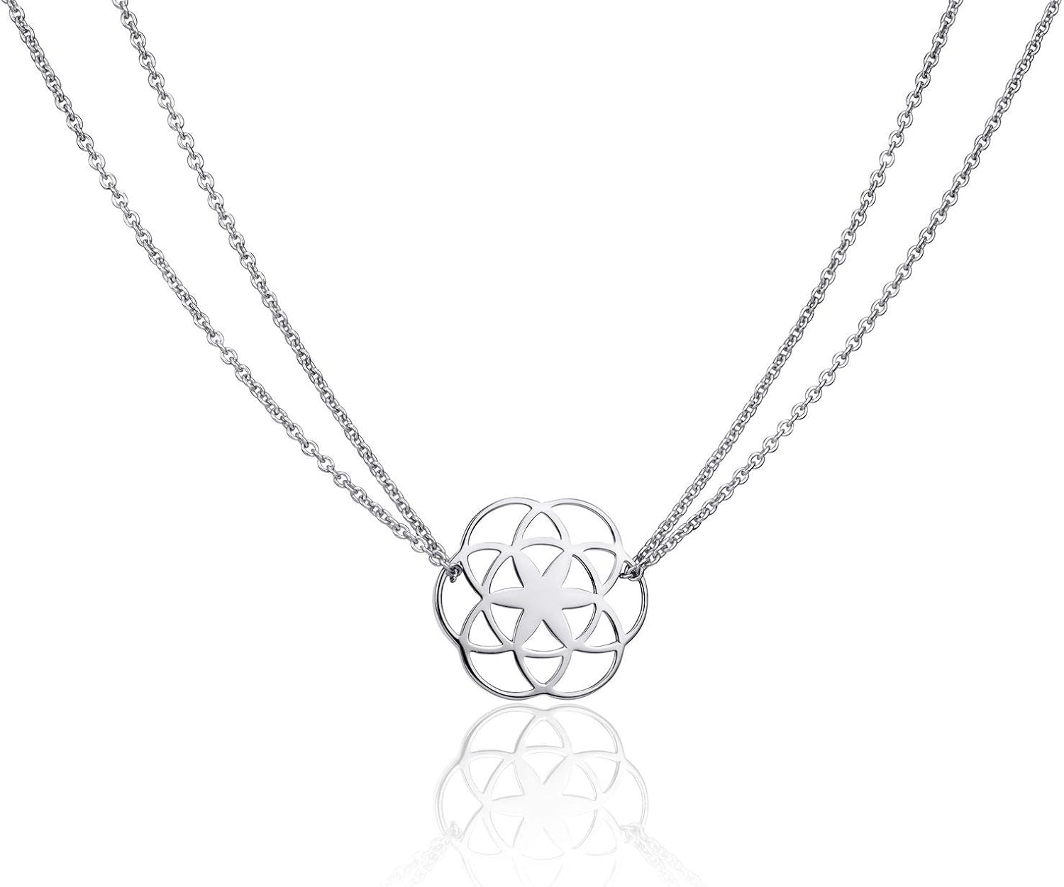 Materia Women's Necklace Flower of Life 925 Silver Mandala Necklace Flower of Life 42-47 cm Rhodium-Plated or Gold-Plated silver - Image 3