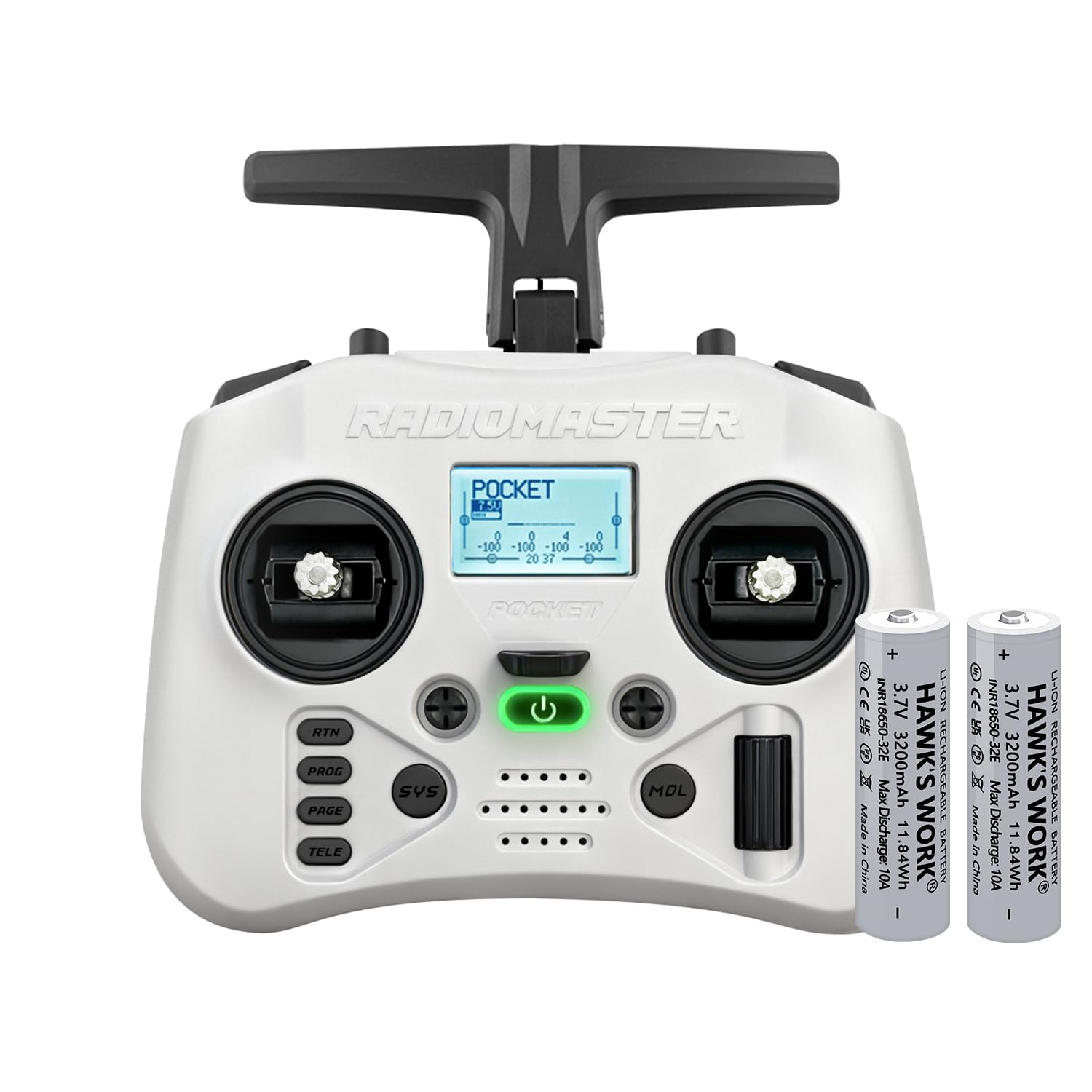 Radiomaster Pocket Hall Gimbal Transmitter, ELRS Remote Control Portable Lightweight Built in LED Light Foldable Antenna Mode 2 (White)