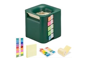 Yioekaa 5 in 1 Sticky Note Dispenser for Desk with Pop Up Sticky Note, Sticky Rolls , Sticky Tabs , Magnetic Paper Clip Holder, Multifunctional Cube Sticky Note Holder Desk organizer(Green)