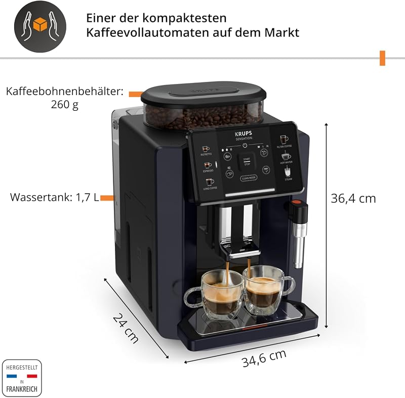 Sensation Kaffeevollautomat mit Milchschaumdüse, Kaffeemaschine für Espresso, Cappuccino & Latte Macchiato, gemacht für Bohnenkaffee & Filterkaffee, bis zu 5 Kaffeegetränke und 2-Tassen-Funktion