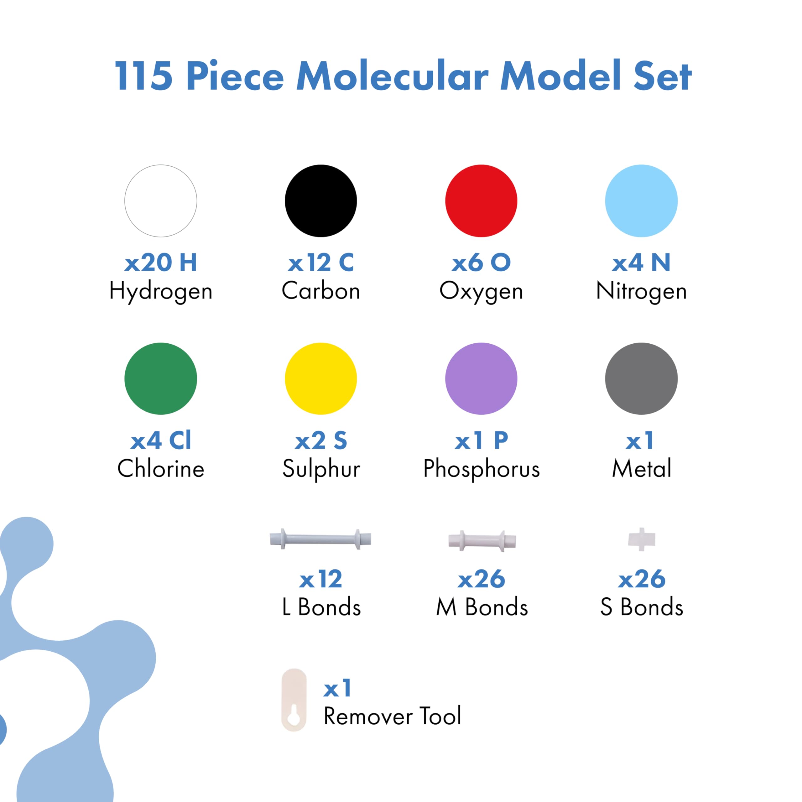 Old Nobby Chemistry Model Kit - 115 Piece Molecular Model Set with Atoms, Bonds, and Instructional Guide - STEM Science Tool for Students, Organic Chemistry and Molecular Learning - Colorful Models