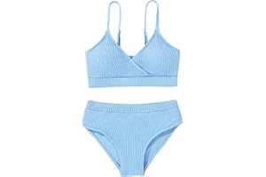 Adarl Girl's 2 Piece Swimsuit Solid Spaghetti Strap Bikini Sets Beach Bathing Suit Swimwear for Teen Girls