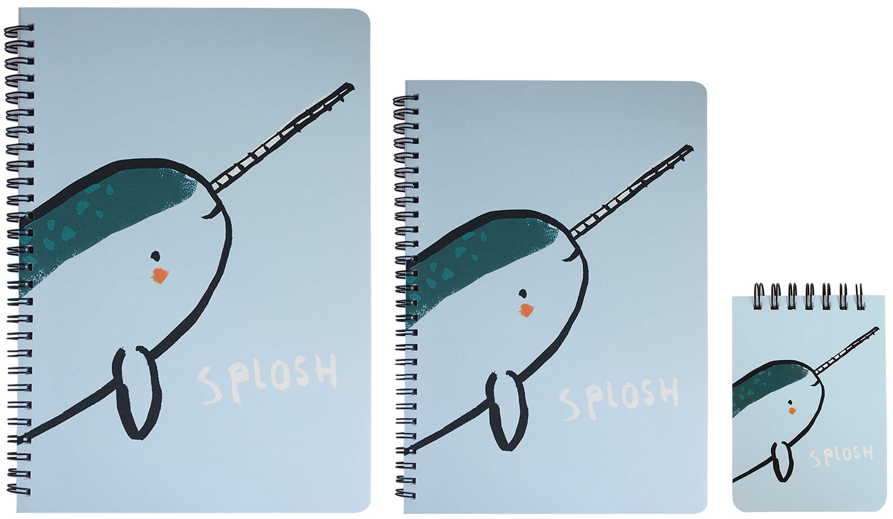 Emartbuy Cartoon Animal Hard Cover Spiral Exercise Book Diary Notebook Notepad Writing Journal Ruled B5, A5, A7 Size 80 Sheets (160 Pages) - Shark Blue, Set of 3