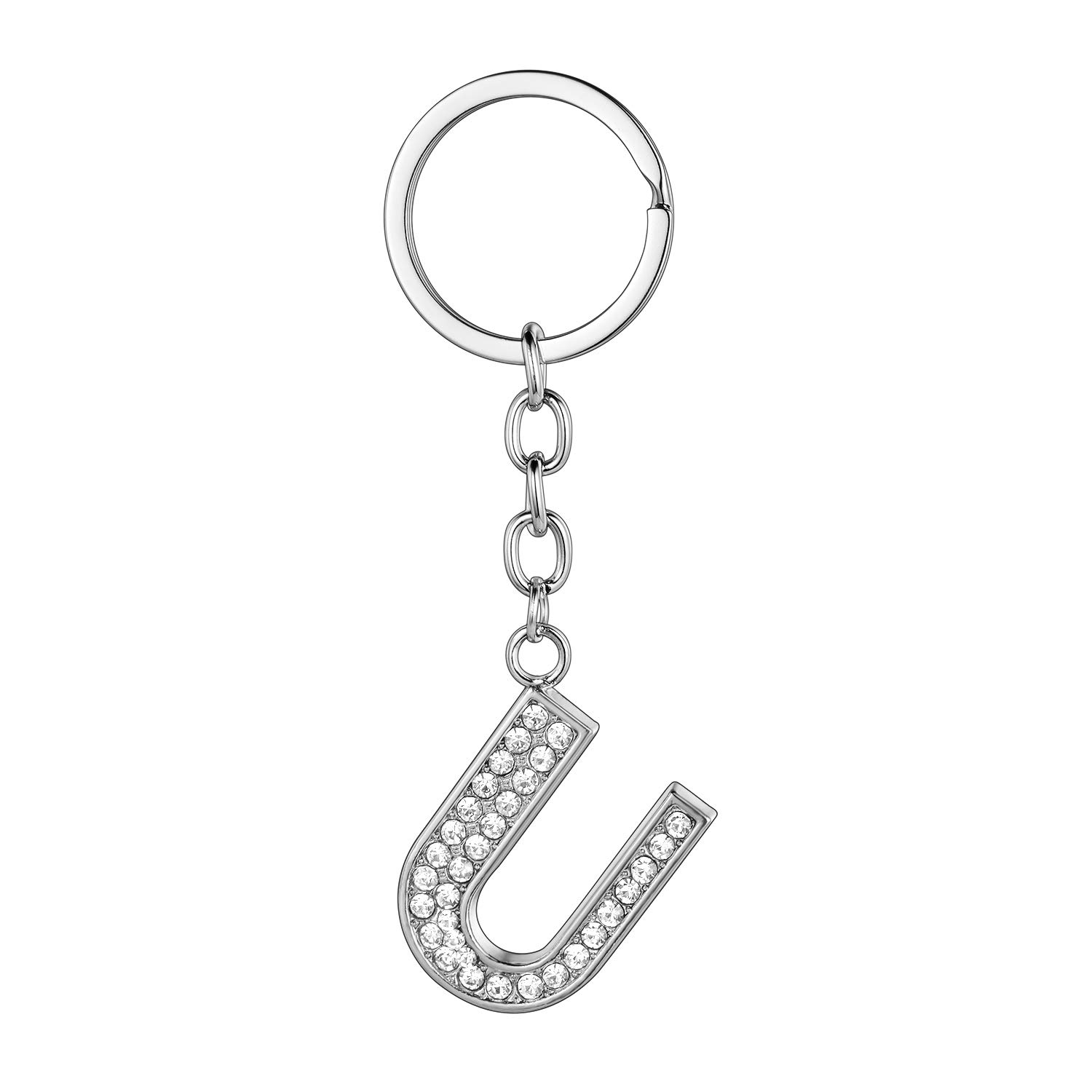 MADHAHEFU Alphabet Keychain Diamante A-Z Letter Keychain Alloy Car Key Ring Gifts for Women Men Birthday Gift (U)