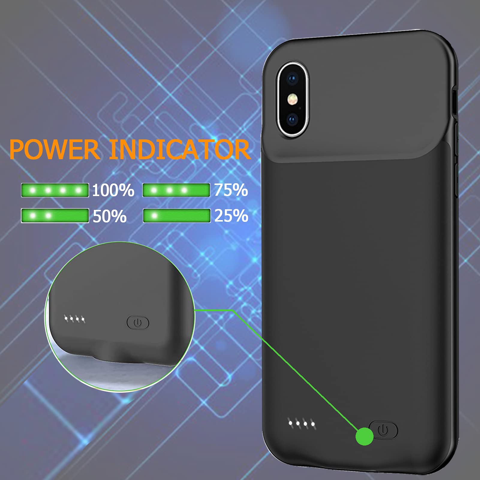 KCKEM Battery Case for iPhone X/XS, Upgraded 7000mAh Ultra-Slim Portable Rechargeable Extended Pack Charging Compatible with X/XS (5.8 inch) Power Bank Charger Cover & Carplay (Black) (FYT-A68)