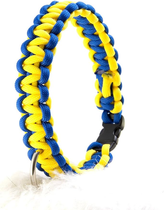 Paracord Dog Collar with Click Lock Yellow/Blue Size: XS