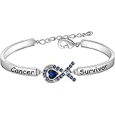 HOLLP Blue Ribbon Awareness Charm Colon Fighter Bracelet Cancer Survivor Bracelet Gift for Cancer Survivor
