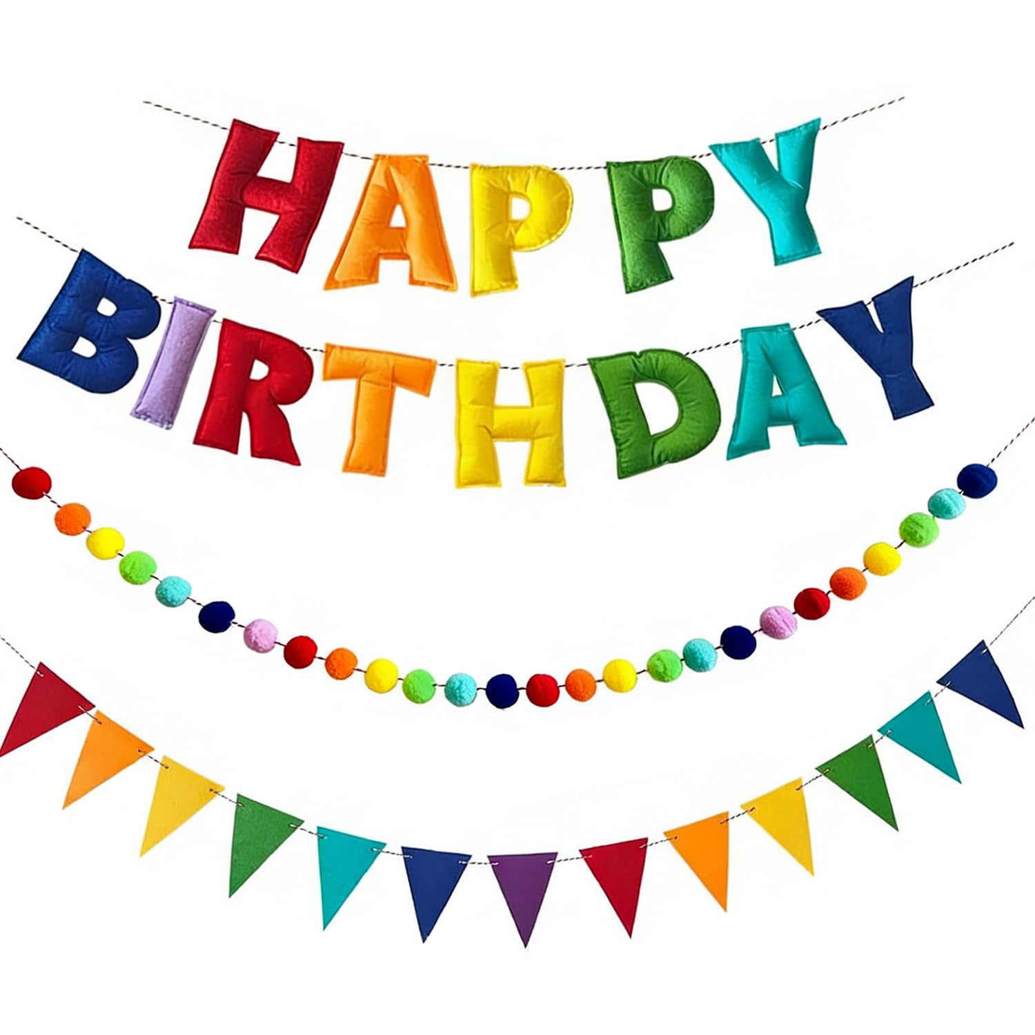 Reusable Felt Happy Birthday Banner - Felts Fabric Banner Felt Ball Garland - Happy Birthday Garland, Handmade Letters & Balls Personalized Party Sign for Birthdays Party Decorations (Orange T) — image 1