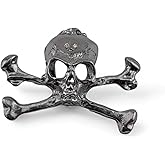 Gunmetal Black Jolly Roger Pin dark silvertone skull & crossbones metal pirate brooch