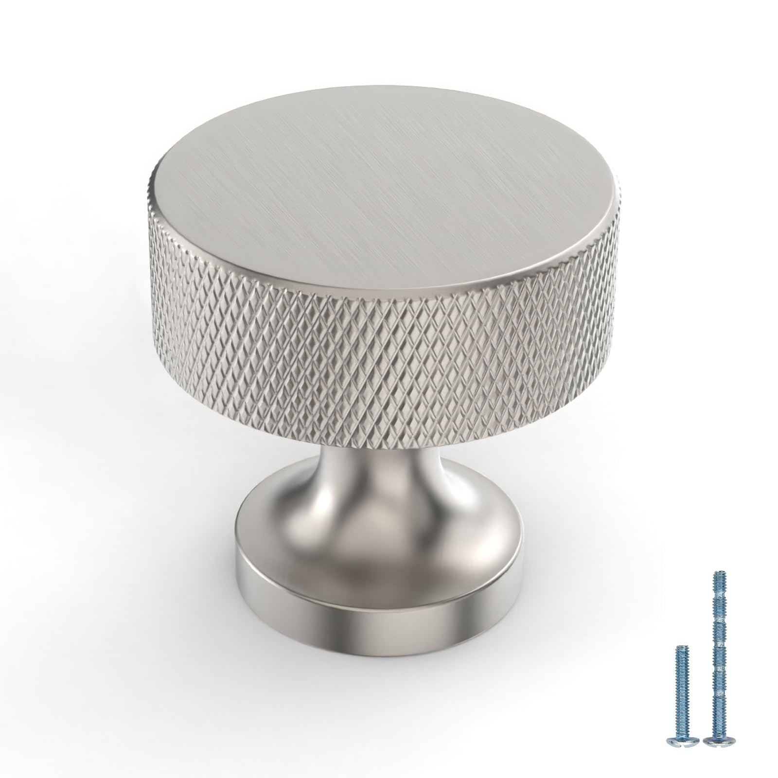 Amerdeco 10 Pack Brushed Satin Nickel Knurled Cabinet Knobs Kitchen Cabinet Handles for Drawer Dresser, Cupboard and Wardrobe AM012 — image 1