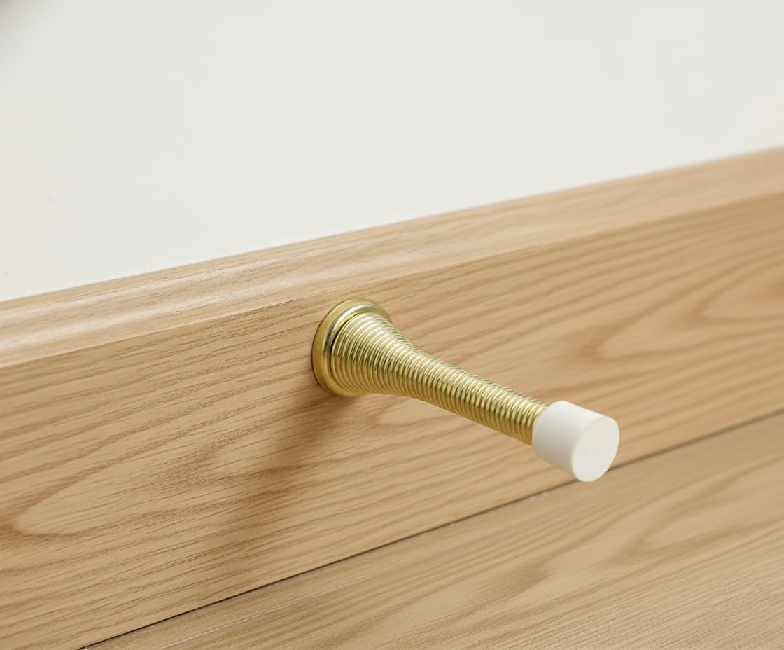 4 x Quality Spring Door Stops with Screws - 80mm (Gold)