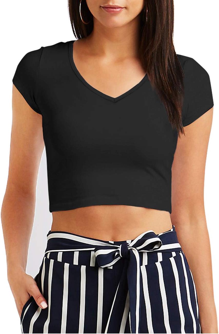 GUBUYIWomen's Basic Short Sleeve Crop Top Casual Solid Slim Fit Crop T-Shirt