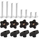 POWERTEC 71121V T Track Knob Kit w/Threaded Knobs and 5/16”-18 T Track Bolts, 16 Piece Set, T Track Accessories for Woodworki