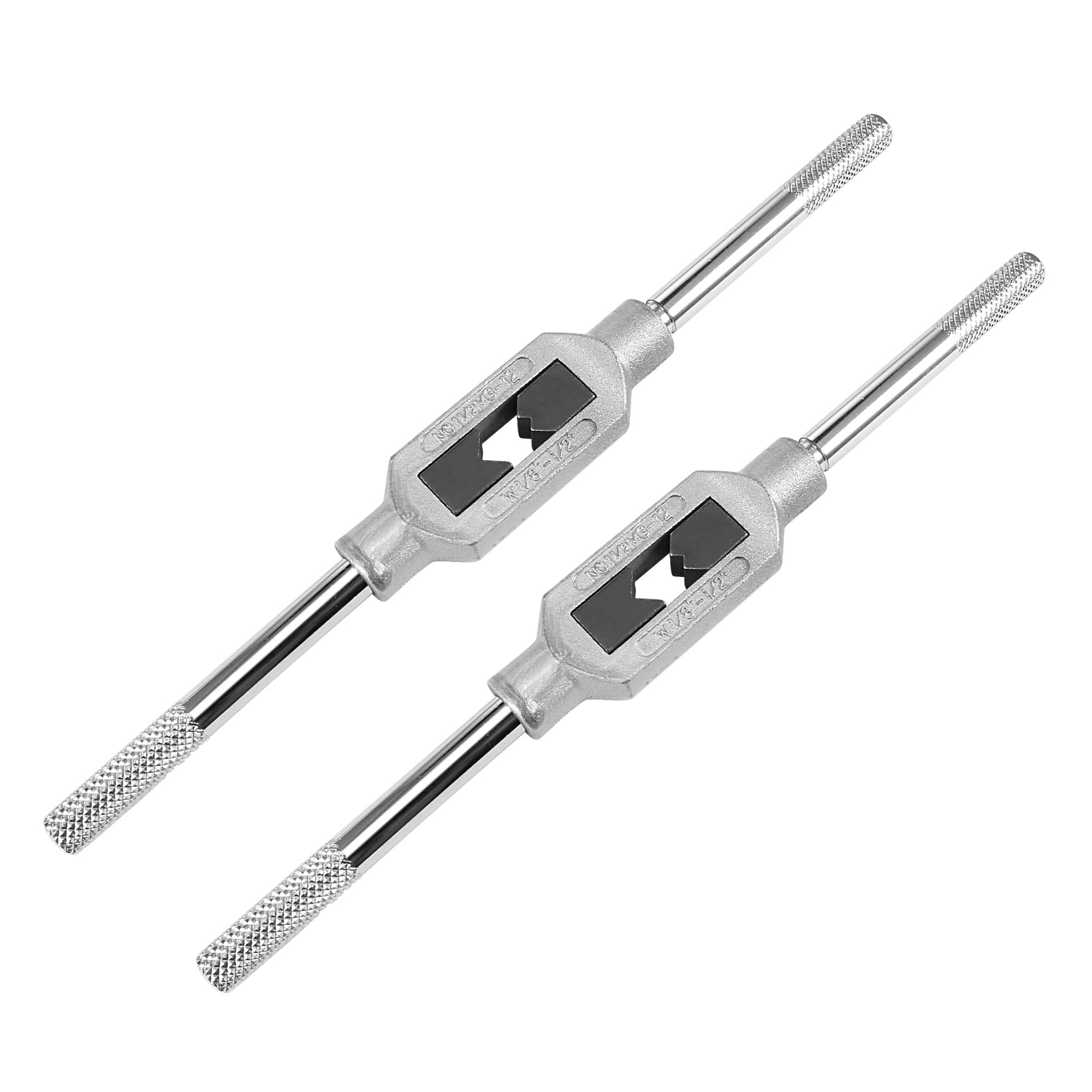 uxcell Adjustable Tap Wrench Handle, for Metric M3-M12 W1/8-1/2 Taps, Thread Tap Holder Reamer Hand Tapping Tool for Machinist Repair, Medium Carbon Steel Handle with Nickel Plated, 2pcs