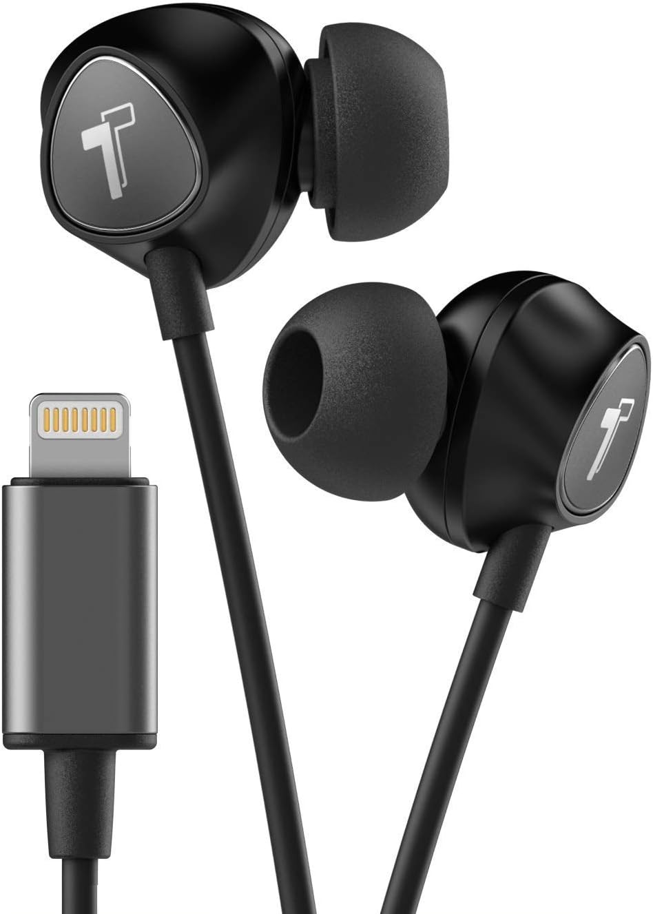 Thore iPhone Earphones (MFi Apple Certified) In Ear Wired Earbuds with Lightning Connector (Inline Volume and Mic) (Black)