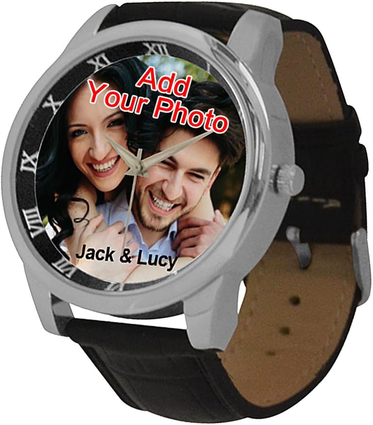 Custom Watches for Men with Photo Personalized Gift for Boy Friend,Leather Band