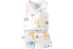 Toddler Baby Boy Summer Outfit Sleeveless T-Shirt Casual Shorts Set Girl Lightweight Gauze Clothing Sets Animal Print Clothes