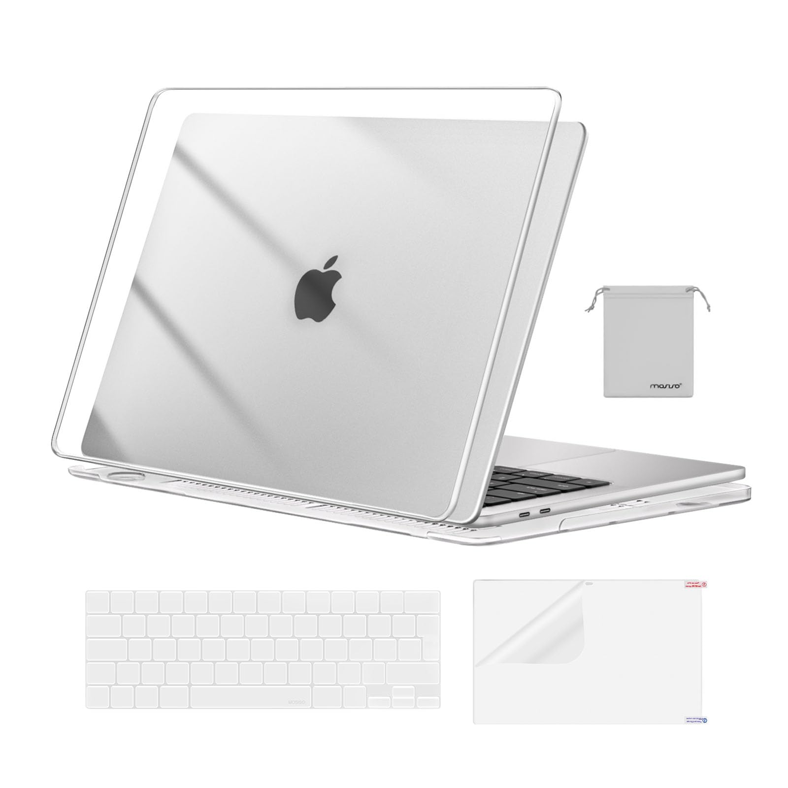 MOSISO Compatible with MacBook Pro 13 inch Case M2 M1 2026 2025 2024 2023-2016 A2338 A2289 A2251 A2159 A1989 A1706 A1708, Plastic Hard Shell Cover &Keyboard Skin&Screen Film&Pouch, Crystal Clear