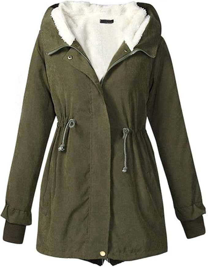 Womens Fashion Drawstring Waist Fleece Lined Hooded Thick Insulated