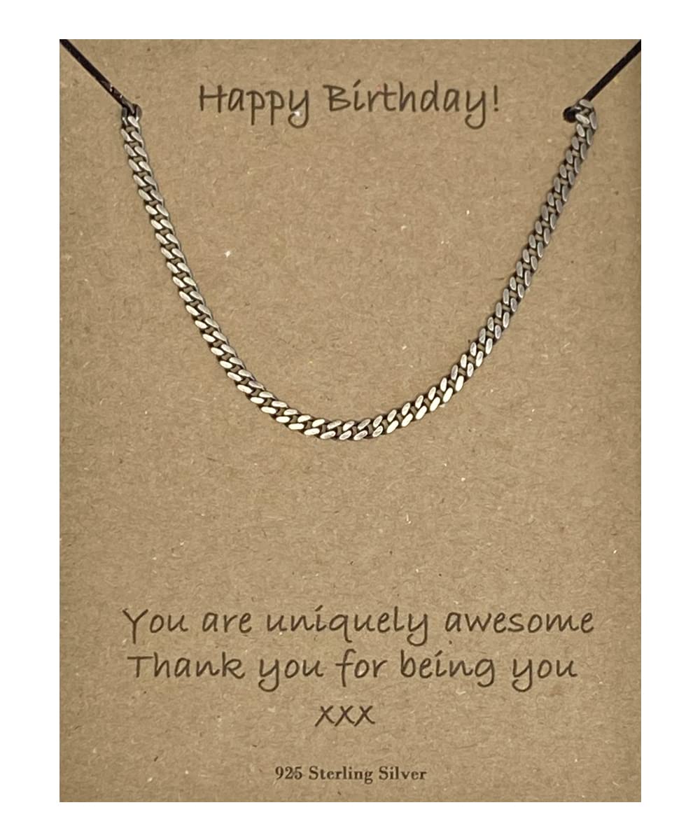 Strictly Gifts Happy Birthday Men's Oxidised Sterling Silver Curb Link Chain Necklace 51cm