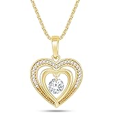 Wishrocks Pendant Necklace For Women Dancing Round Cut Lab Created Moissanite Heart Necklace In 14K Gold Plated Sterling Jewelry With 18 Inch Chain 0.30 Cttw
