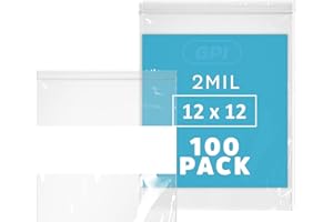 12" x 12" Large Zip Bags, 2 Mil Thick Clear Plastic Reclosable Zipper Lock Bags with Write-on White Block, with Resealable Zi