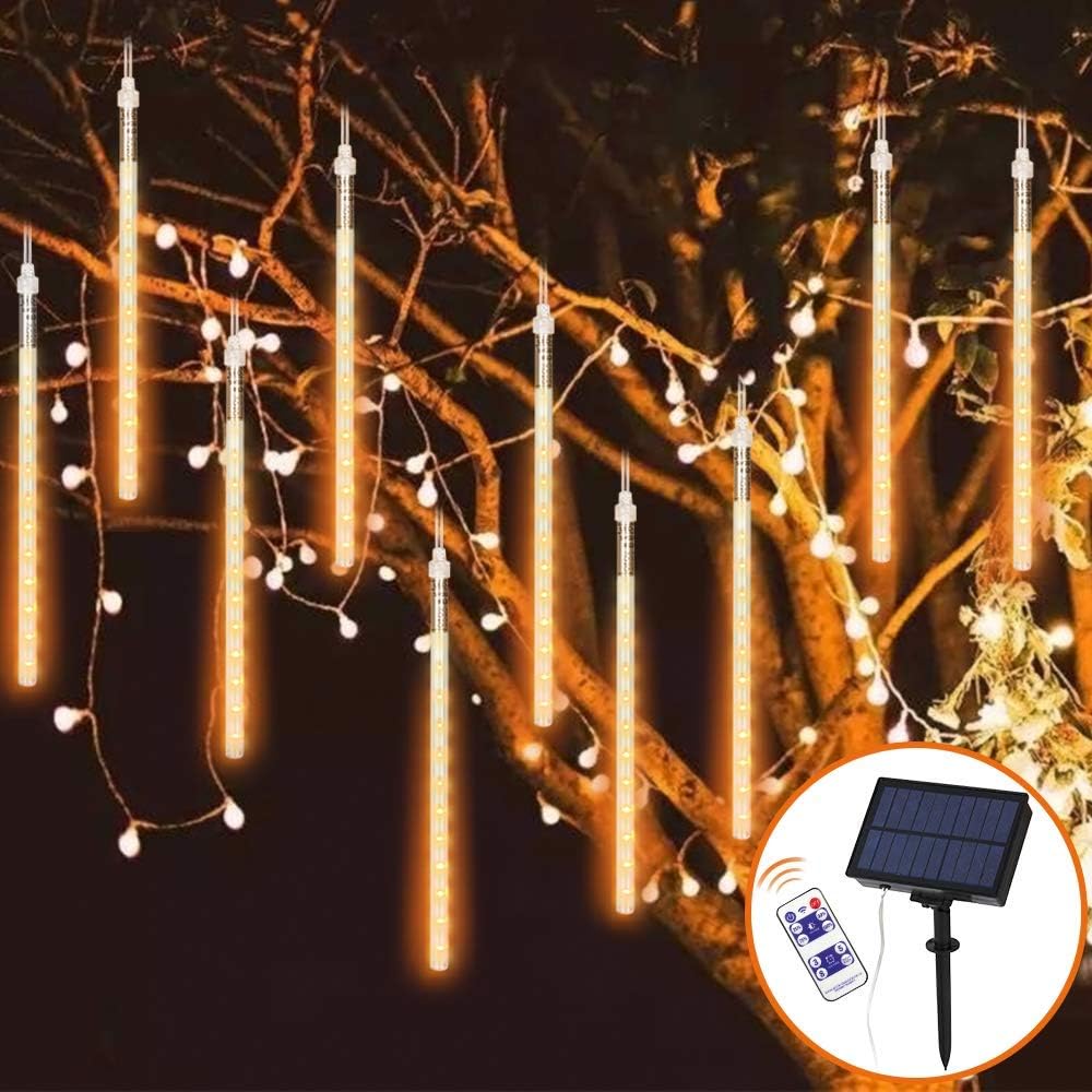 Falling Rain Lights, LED Meteor Shower Lights 10 Tube Solar Lights Tree Outdoor Icicle Snow Falling Lights for Xmas Halloween Party Holiday Garden Tree Wedding Decoration Outdoor
