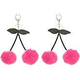 PATIKIL 2pcs Pom Pom Keychain, 7.7in Long Fluffy Keychain Cute Fur Ball Key Chains Cherry Bag Charm Fake for Girls Backpack