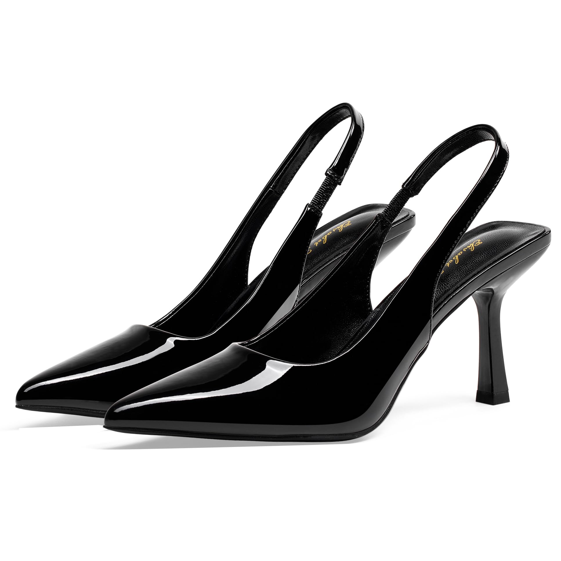 Photo 1 of Elisabet Tang 3.14 in Trendy Slingback Stiletto Pumps for Women - Sexy Slip on Pointed Closed Toe mid High Heels Daily Party Office Black Patent 7