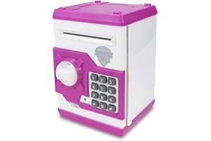 TOPBRY Piggy Bank for kids,Electronic Password Piggy Bank Kids Safe Bank Mini ATM Piggy Bank Toy for 3-14 Year Old Boys and Girls (White Pink)