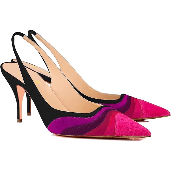 LEHOOR Women's Rainbow Suede Kitten Heel Pumps – Pointed Toe Slingback, 3.15 Inch Heel, Handmade Dress Shoes For Party & Work - View #2