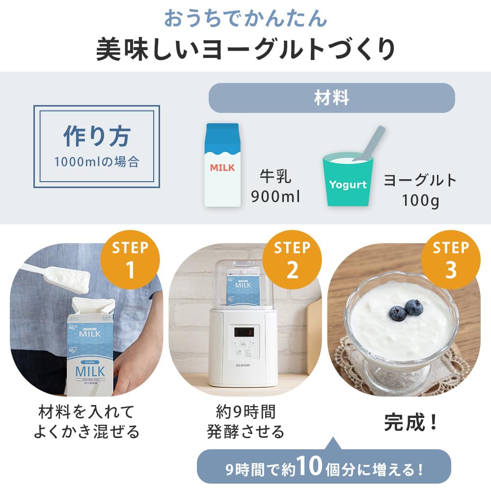 Iris Ohyama IYM-016-W Yogurt Maker, Amazake (Sweet Fermented Rice Drink) Maker, Drinkable Yogurt, Low Temp Cooking, Soy Milk, Automatic Menu, Recipe Book (English language not guaranteed), White