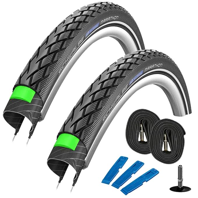 SCHWALBE Marathon GreenGuard 28' (40-622) 2 Stück Fahrradreifen Bundle (inkl. 2 Schwalbe AV 17 Schläuche)