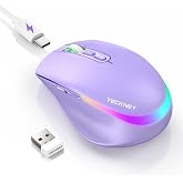 TECKNET LED Wireless Mouse Jiggler, Rechargeable Mouse with Built-in Mover | Computer Mouse Jiggler Keeps PC Awake Automatically, Features Silent Clicks, 6 DPI Lvels, RGB Modes, USB-C Charging