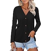 TICTICMISS Womens Button Down Shirts Long Sleeve V Neck Tops Casual Fall Tunics Tops Loose Fit