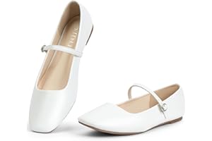 MUSSHOE Womens Ballet Mary Jane Flats Shoes Adjustable Strap Comfortable Square Closed Toe Versatile Chic Footwear with Latex Insole