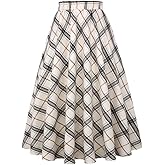 IDEALSANXUN Women’s Plaid Skirt Elastic Waist A-line Midi Pleated Skirts