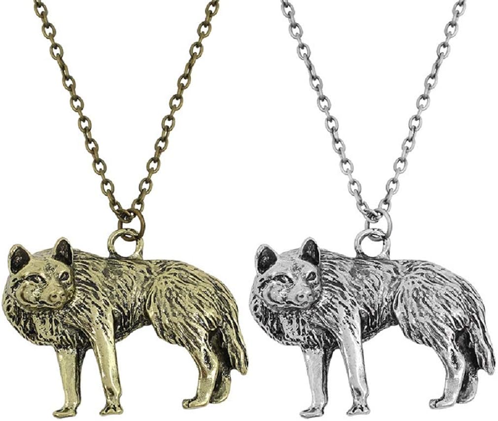 Wolf Necklace for Men, Norse Viking Wolf Head Pendant Necklace with 20.