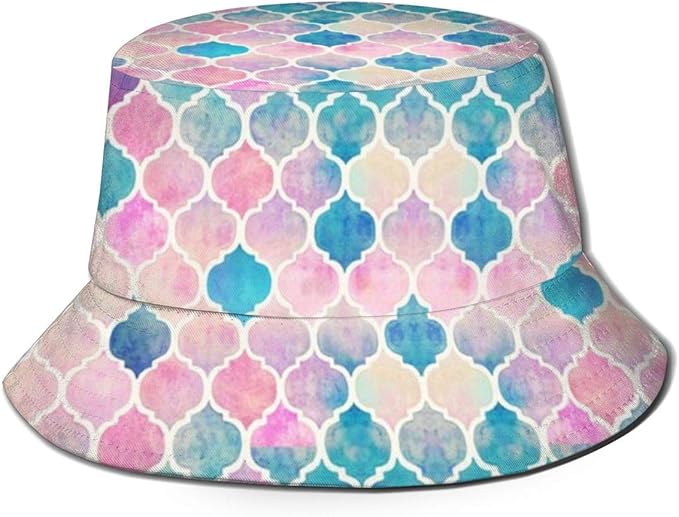 Arco iris Pastel Acuarela Patrón marroquí Sombrero de cubo para Mujeres