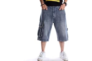 COOLMONAR Men's Classic Baggy Jeans Vintage Hip Hop Streewear Short Jeans with Cargo Pockets