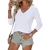 Hilor Women's Basic Cotton Tops Long Sleeve V Neck T Shirts Loose Fit Casual Trendy Fall Tee 2026