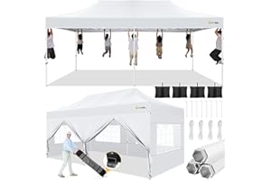 Hoteel 10x20 Pop Up Canopy Tent Heavy Duty with 6 Sidewalls, Waterproof Party Tent, Easy Set-up Commercial Instant Tents with Roller Bag & Sandbags, Hexagonal Leg (1-Year Warranty)