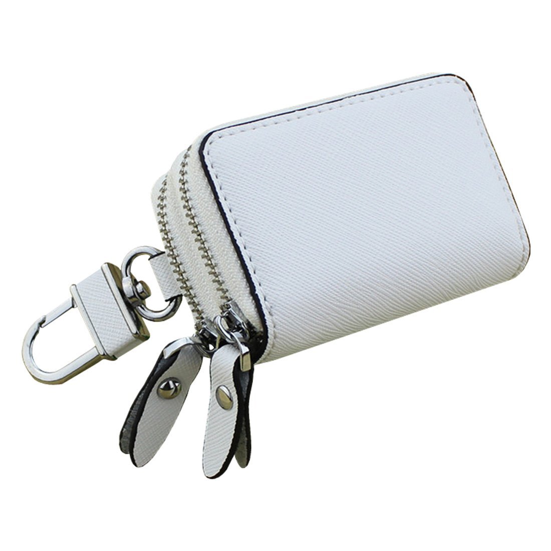 Esdrem Unisex Genuine Leather Key Case Holder Double Zipper Car Keychain Wallet Coin Purse White
