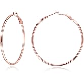 Jewlpire 14K Gold Plated 925 Sterling Sliver Post Hoop Earrings, 2MM Thick Hoop earrings Lightweight Large Hoop Earrings for Women Trendy 20/30/40/50/60/70mm