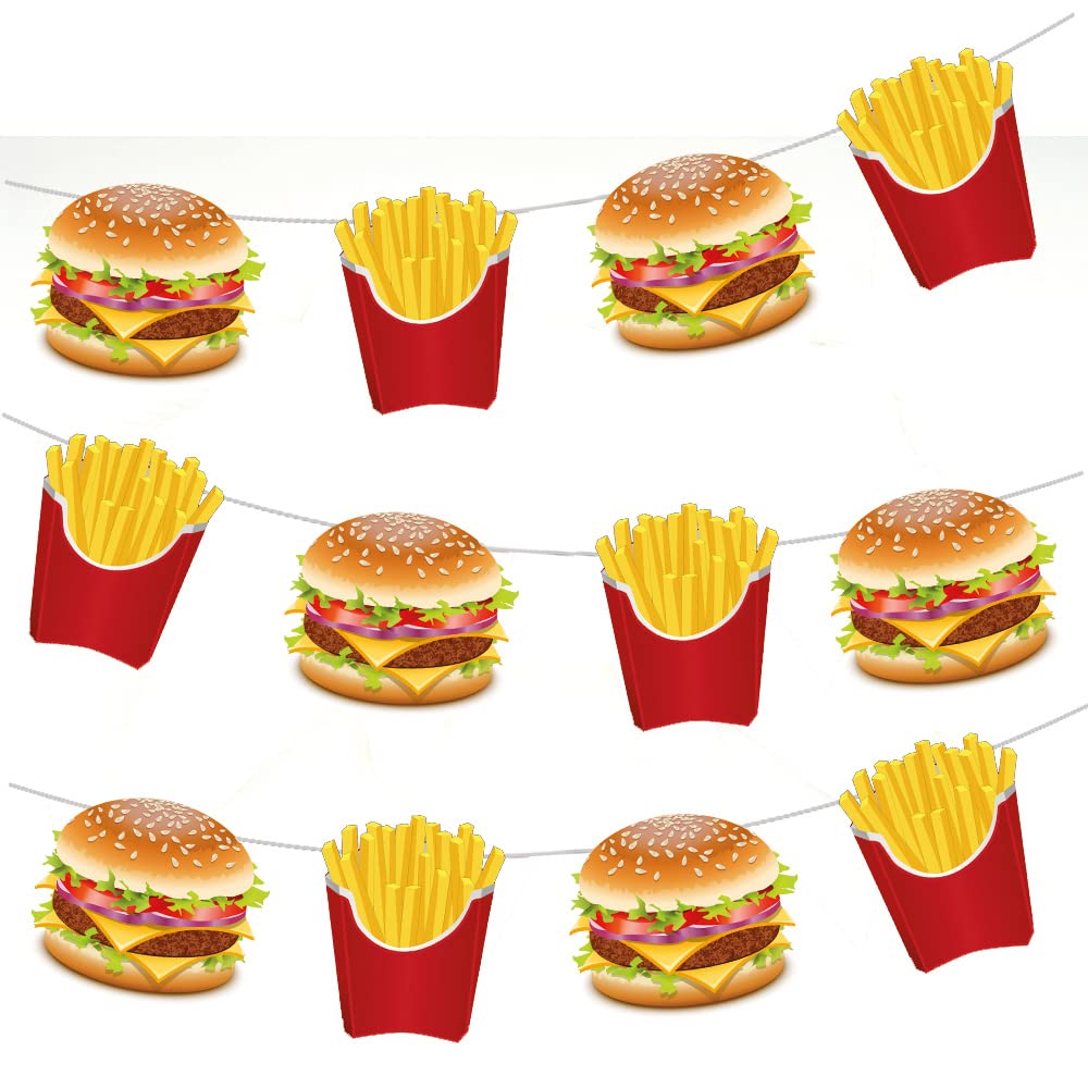 AK Giftshop Burger and Fries Bunting Party Decorations - 12pcs / 2.5m Ribbon