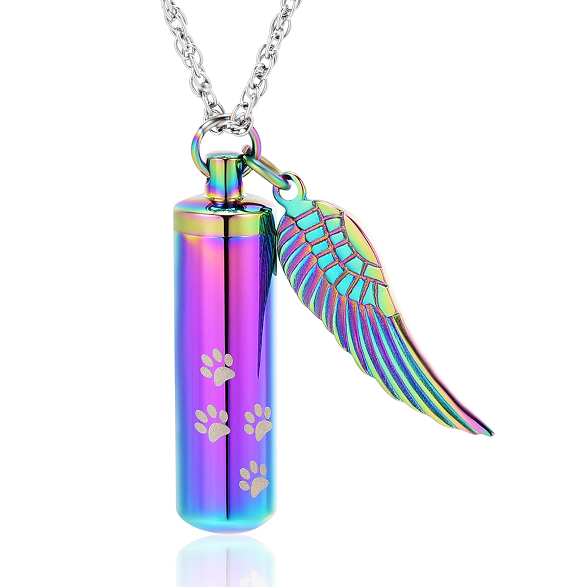 Minicremation Cremation Jewelry Paw Print Urn Necklaces for Human Pet Ashes Cylinder Urn Pendant Keepsake Memorial Ash Locket Holder Necklace for Men Women