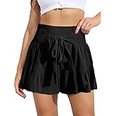 GUOLEZEEV Shorts for Women Casual Summer Elastic High Waist Flowy Dressy Ruffle Shorts with Belt Lace Up