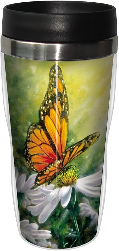 Amazon Com Butterfly Rays Of Light Travel Mug Stainless Lined Coffee Tumbler 16 Ounce Lynne Pittard Gift For Lovers Of Butterflies Tree Free Greetings Kitchen Dining