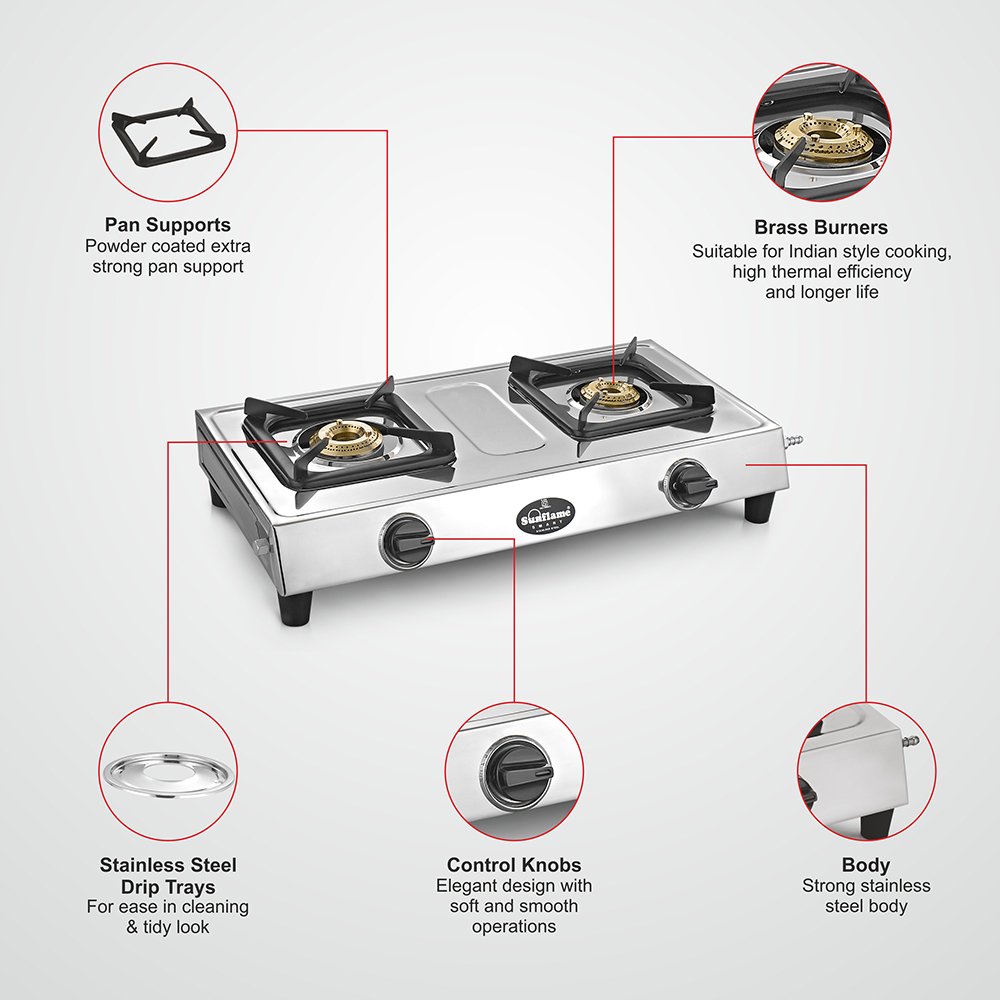 Sunflame Smart Stainless Steel 2 Burner Gas Stove
